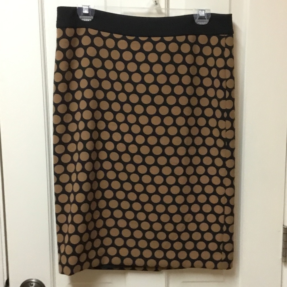 TALBOTS Size 8 Skirt Black with Brown Polka Dots